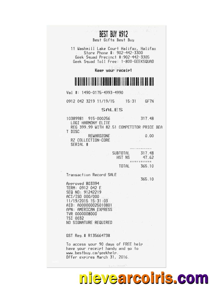 BEST BUY payment receipt
